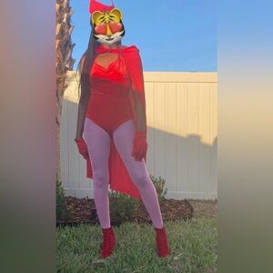 Red Cape and Bodysuit Costume with Pink Tights